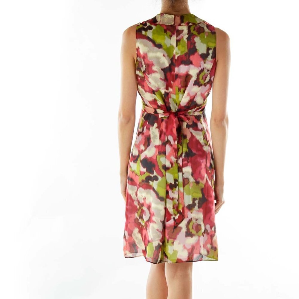LOFT Red Green Ruffle Belted Dress - Picture 3 of 3